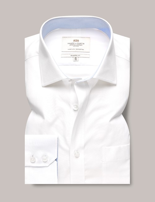 Businesshemd – Classic Fit – Brusttasche – Weiß Popeline mit Kontrast
