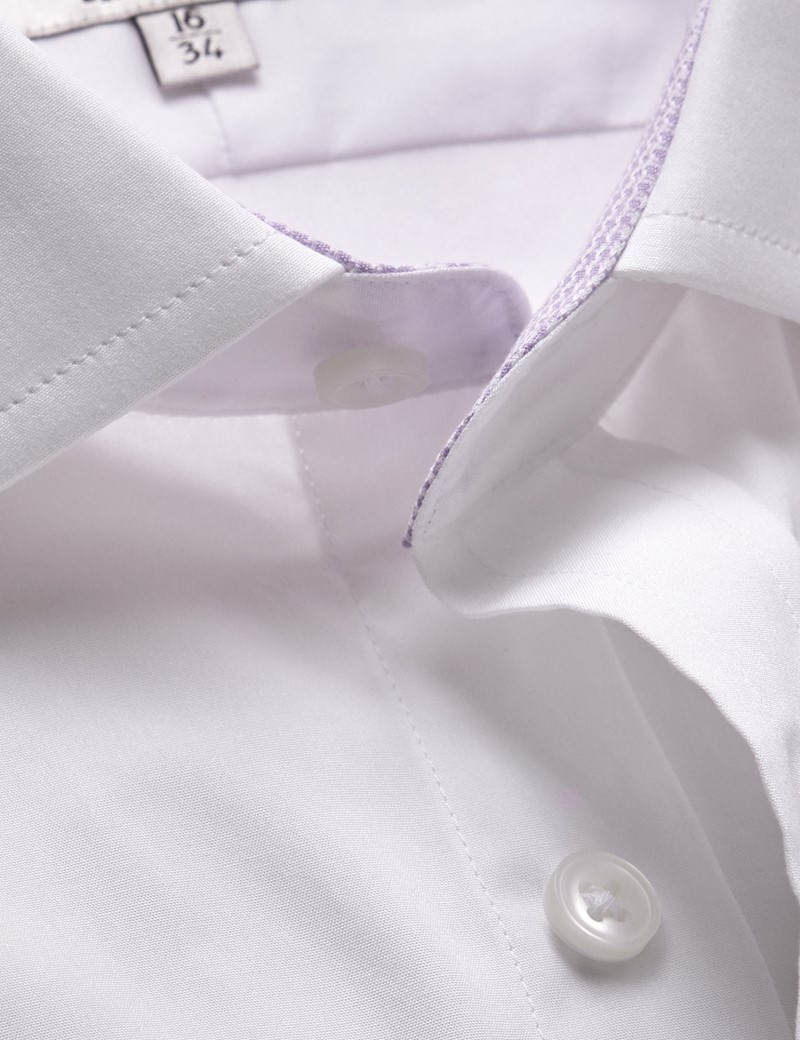 Men's White Poplin Classic Shirt With Contrast Detail & Breast Pocket