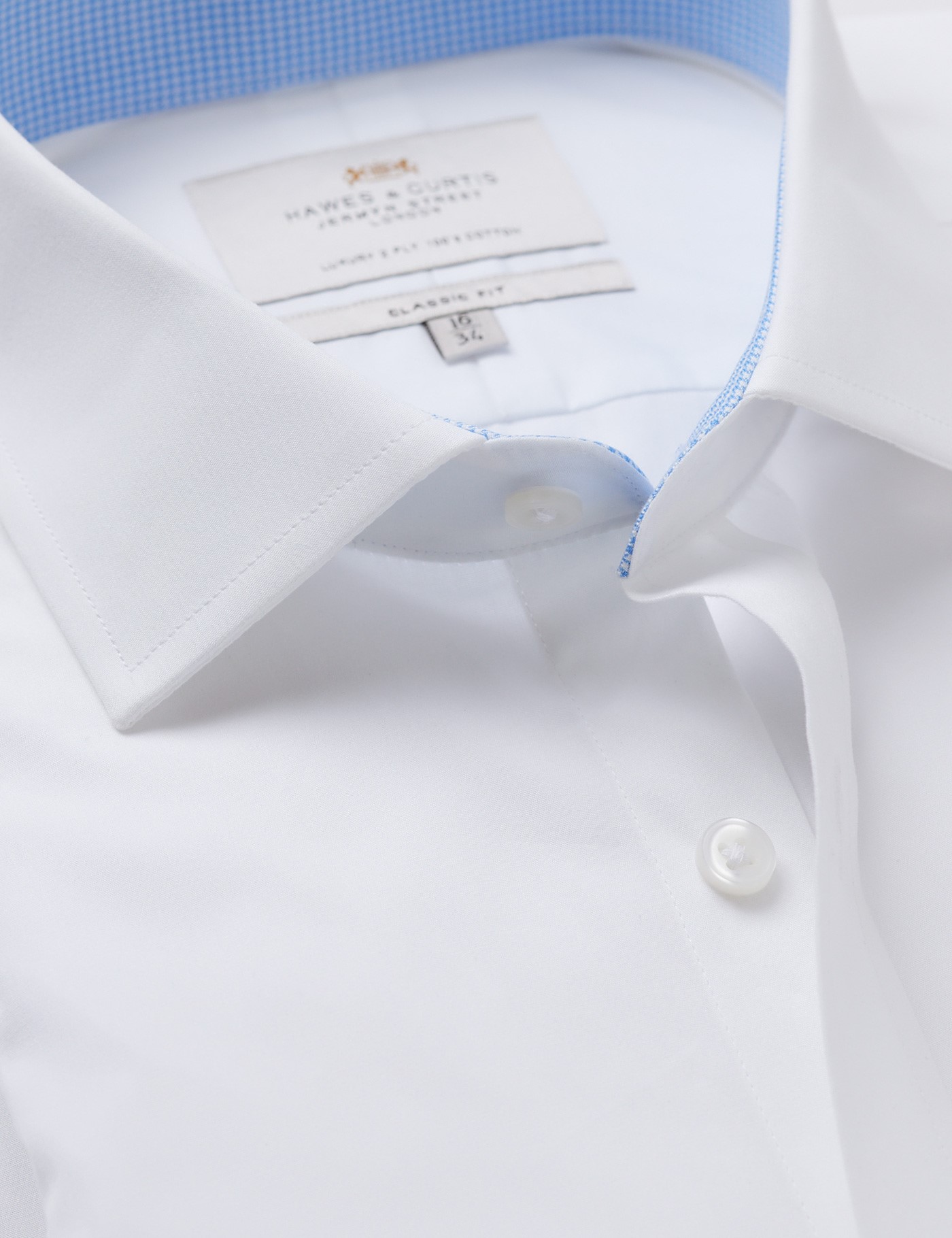 & Classic Fit Poplin Shirt Contrast Detail Chest Pocket 17" collar 36" sleeve