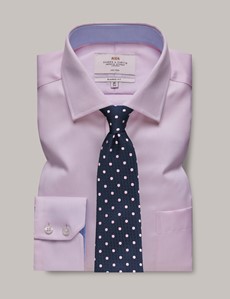 Men's Non-Iron Pink Pique Classic Shirt With Contrast Detail & Breast ...