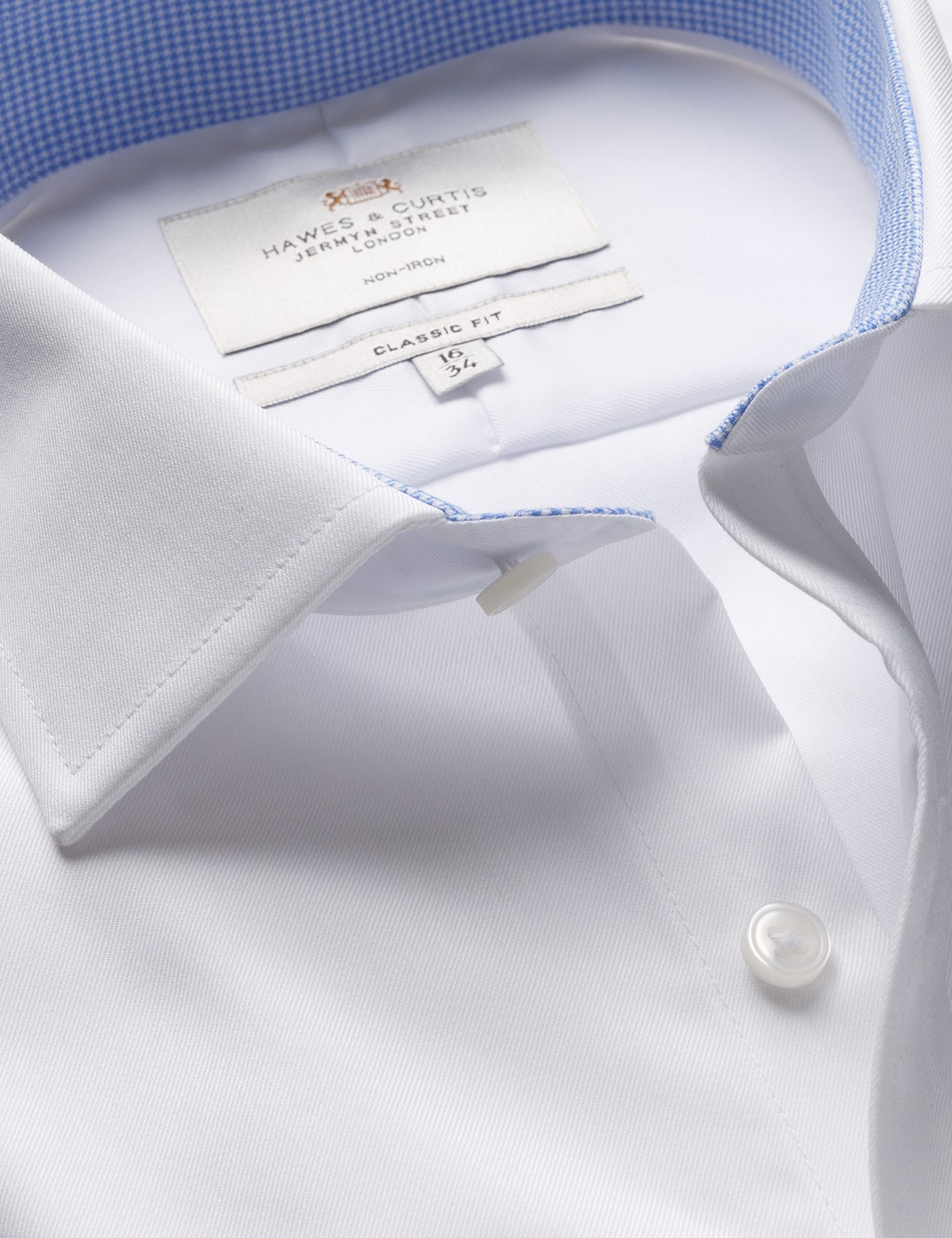 & Classic Fit Twill Non Iron Shirt Contrast Detail Chest Pocket 18" collar 38" sleeve