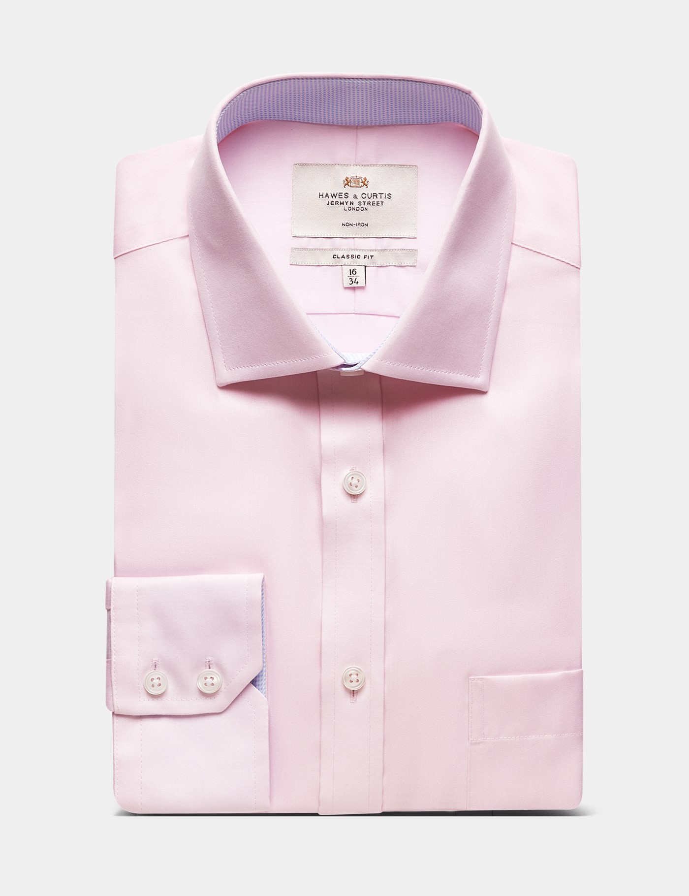 Hawes & Curtis Classic Fit Pink Twill Non-Iron Shirt | Contrast Detail | Chest Pocket Size: 17" collar, 36" sleeve image 3