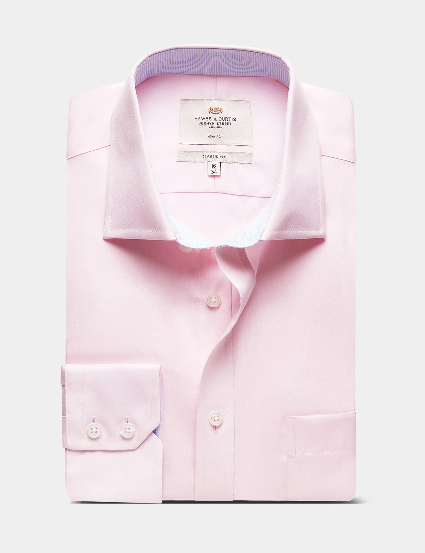 Hawes & Curtis Classic Fit Pink Twill Non-Iron Shirt | Contrast Detail | Chest Pocket Size: 17" collar, 36" sleeve image 2