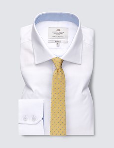 Easy Iron White Oxford Classic Fit Shirt with Contrast Detail & Chest Pocket - Single Cuffs
