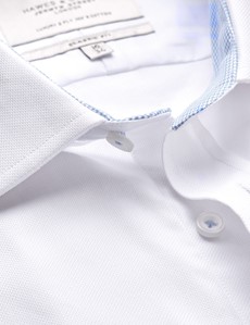Easy Iron White Oxford Classic Fit Shirt with Contrast Detail & Chest Pocket - Single Cuffs