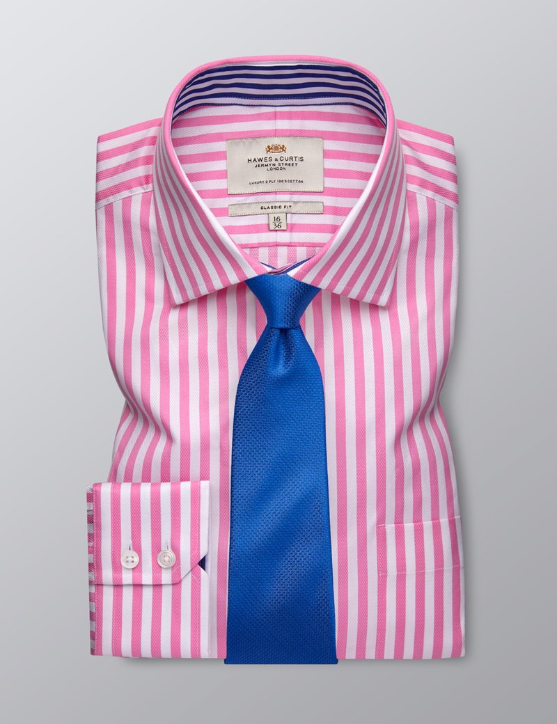 Men's Dress Pink & White Bold Stripe Classic Fit Shirt - Single Cuff ...