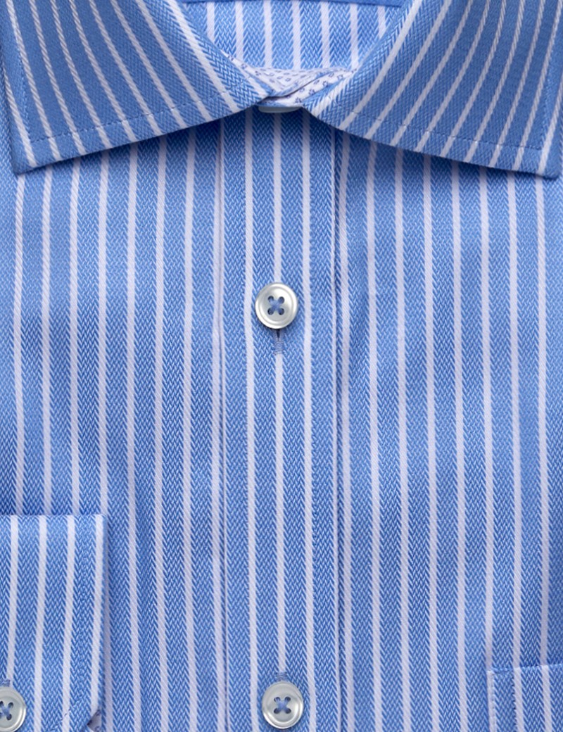 Men's Formal Blue & White Stripe Herringbone Classic Fit Shirt - Single ...