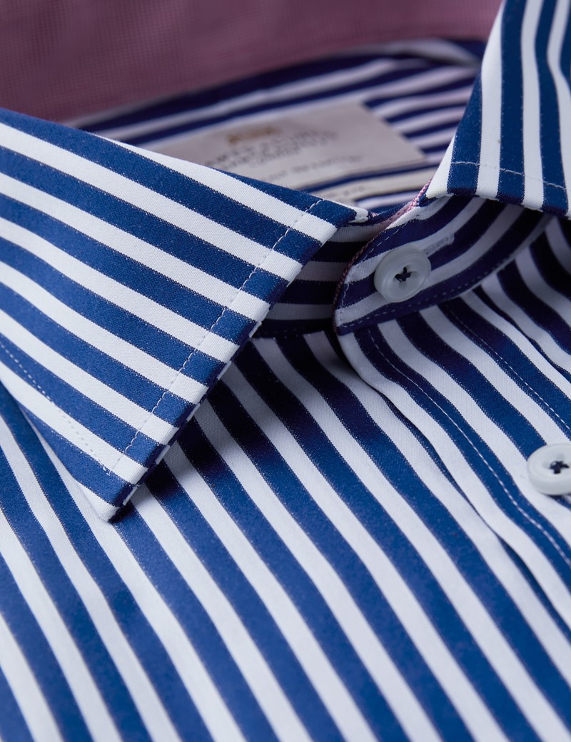 Men's Formal Navy & White Bengal Stripe Classic Fit Shirt - Single Cuff ...