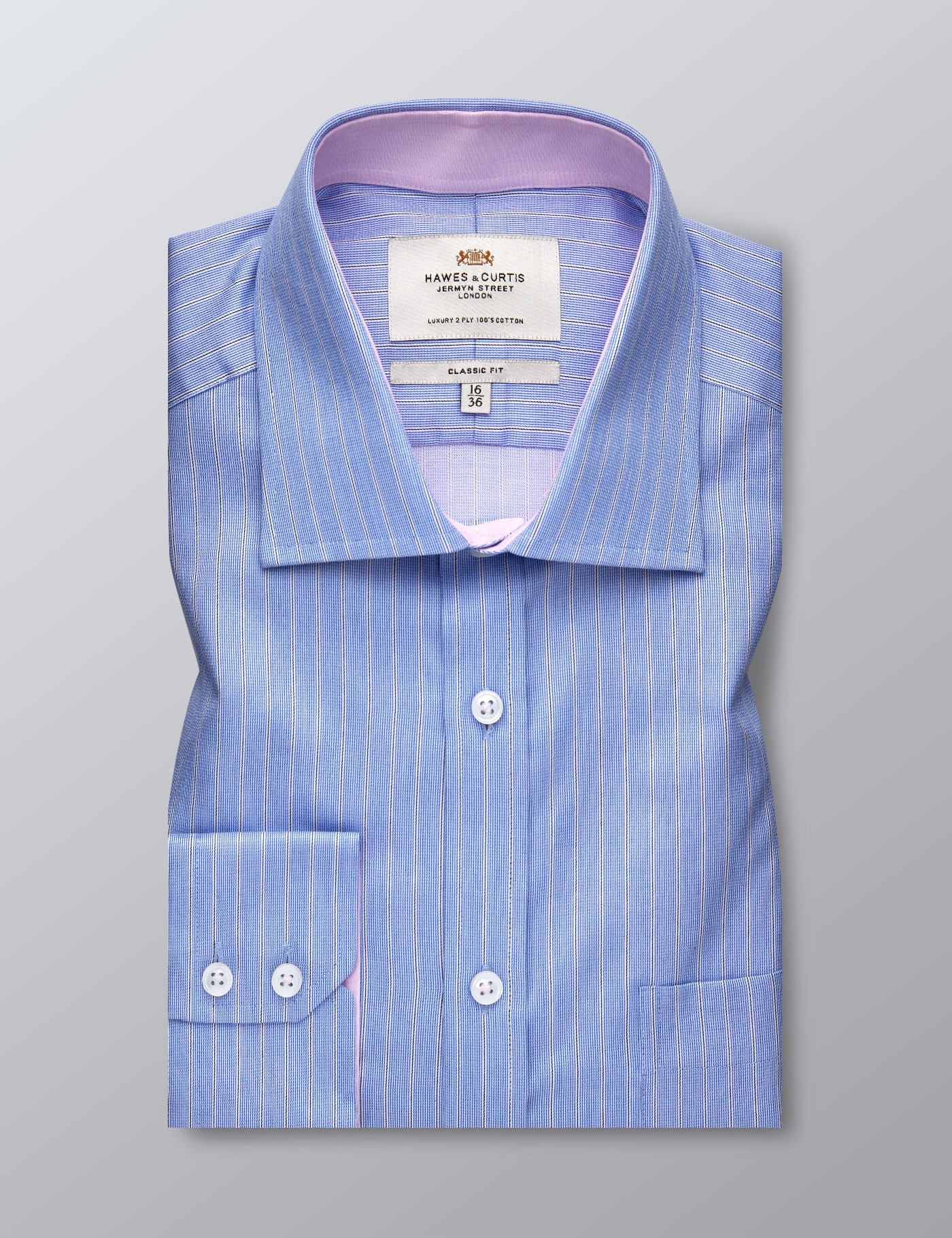Men's Formal Blue & White Multi Stripe Classic Fit Shirt - Single Cuff ...