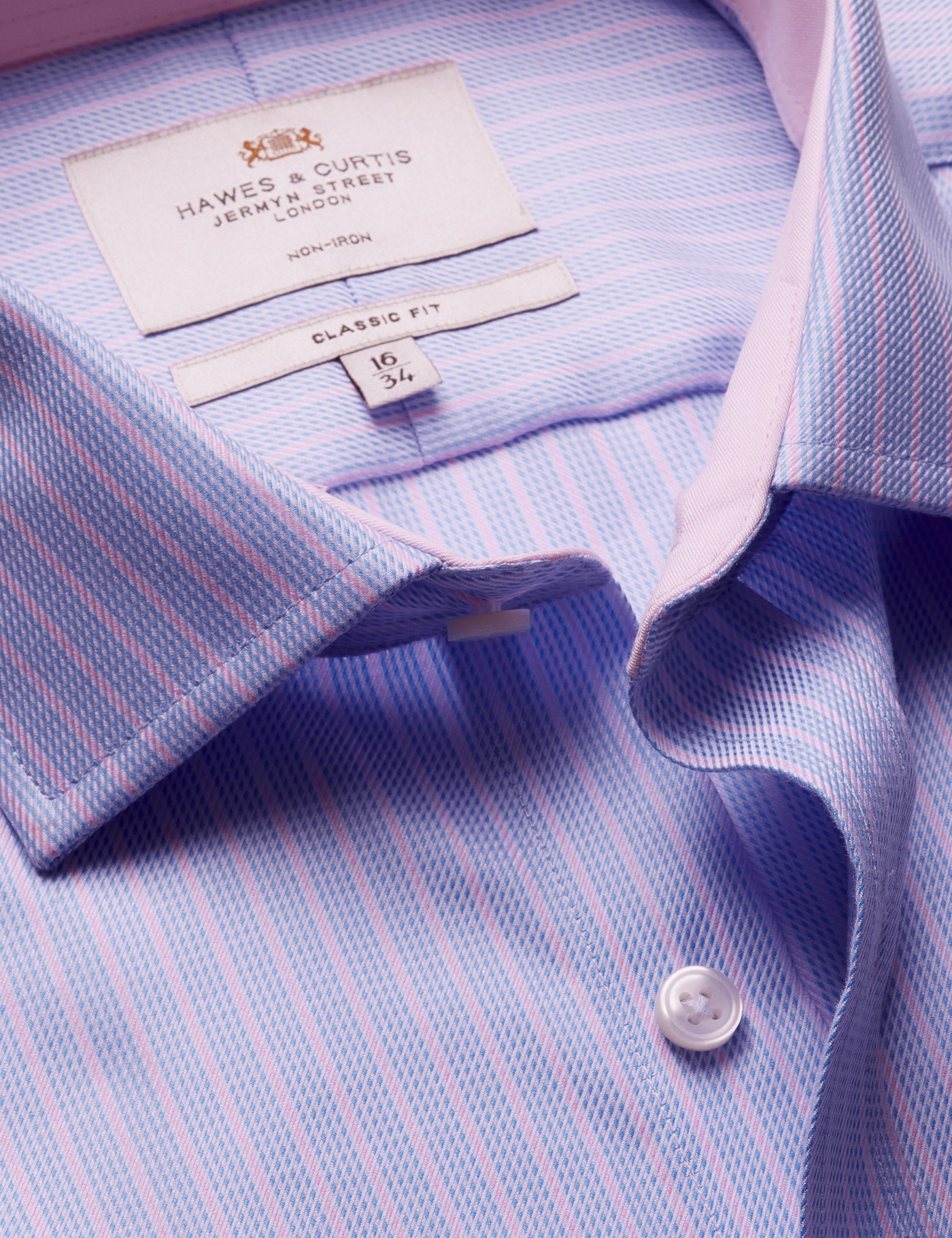& Classic Fit & Pink Textured Stripe Non Iron Shirt Contrast Detail Chest Pocket 18" collar 38" sleeve