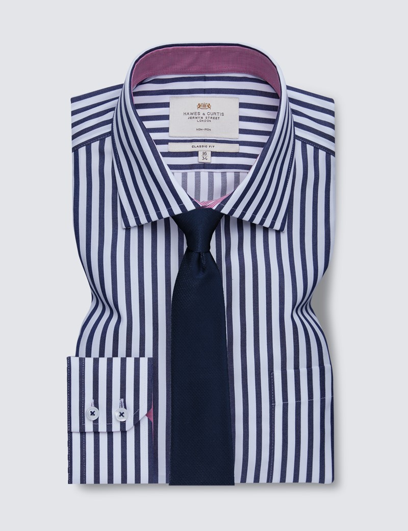 Non Iron Bold Stripe Men's Classic Fit Shirt with Semi Cutaway Collar