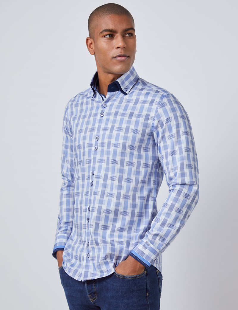 Men's Curtis White & Blue Multi Check Slim Fit Limited Edition Shirt ...
