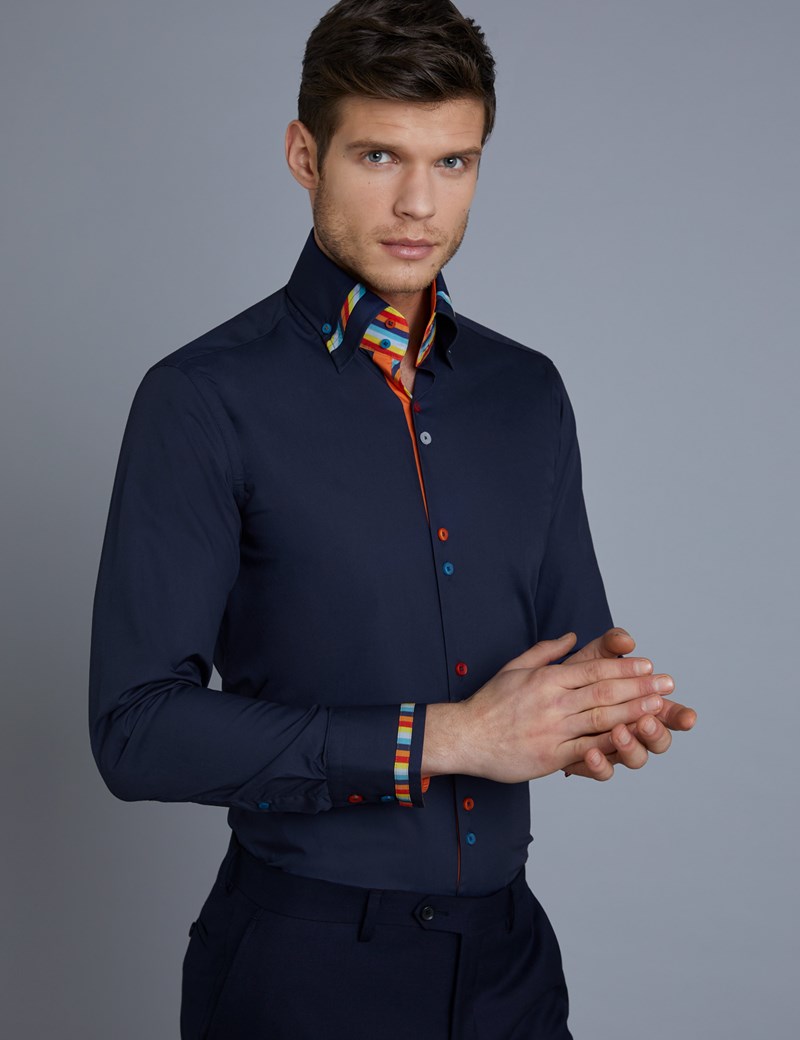 Men's Curtis Blue Jazzy Stripe Slim Fit Limited Edition Shirt - High ...