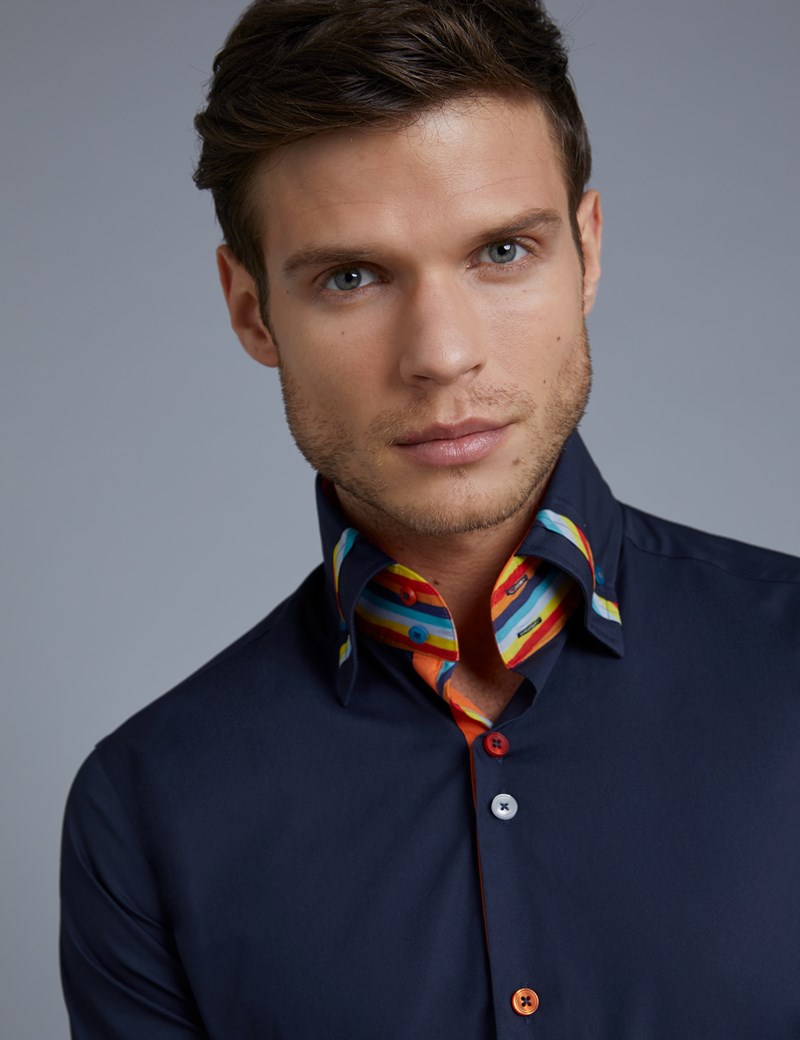 Men's Curtis Blue Jazzy Stripe Slim Fit Limited Edition Shirt - High ...