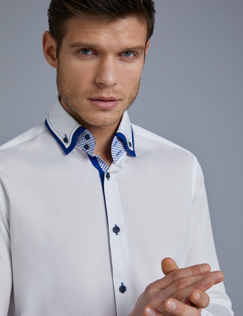 Men's Curtis White & Blue Slim Fit Limited Edition Shirt With Contrast ...