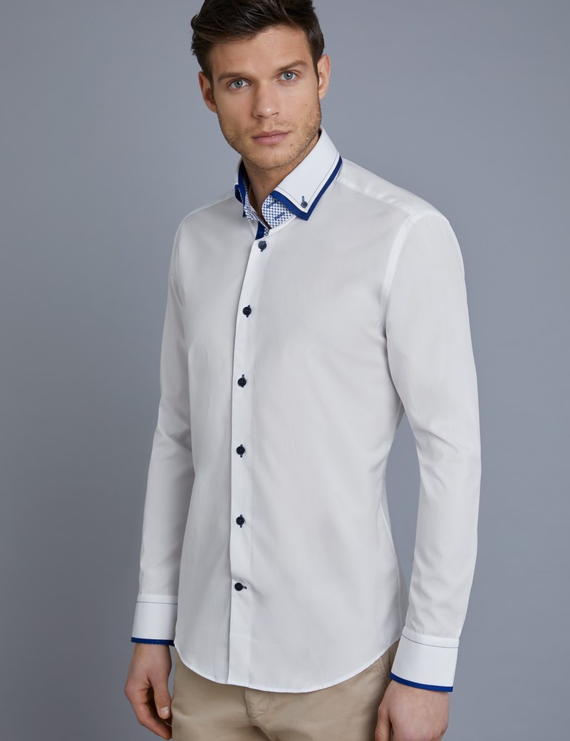 Men's Curtis White & Blue Slim Fit Limited Edition Shirt With Contrast ...