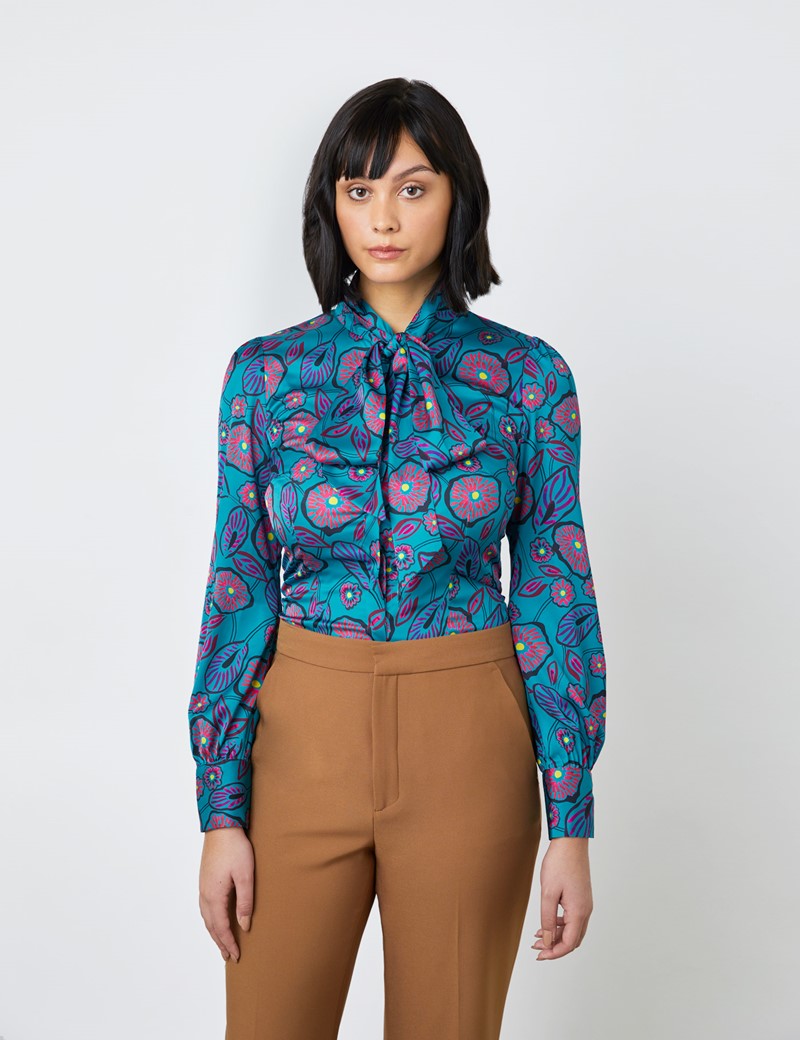 teal satin blouse