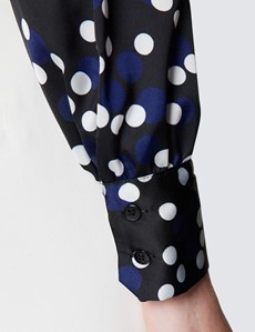 Women's Black & Blue Spot Print Pussy Bow Blouse 