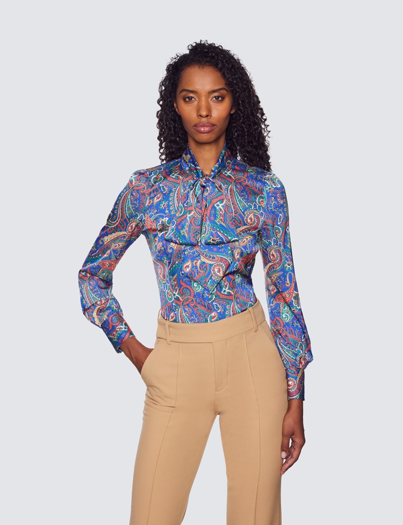 Women's Blue \u0026 Red Paisley Print Pussy 