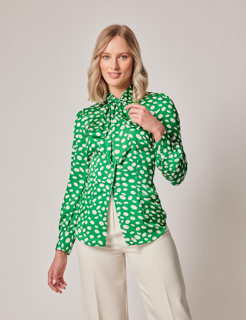 Pussy Bow Polka Dot High Neck Blouse