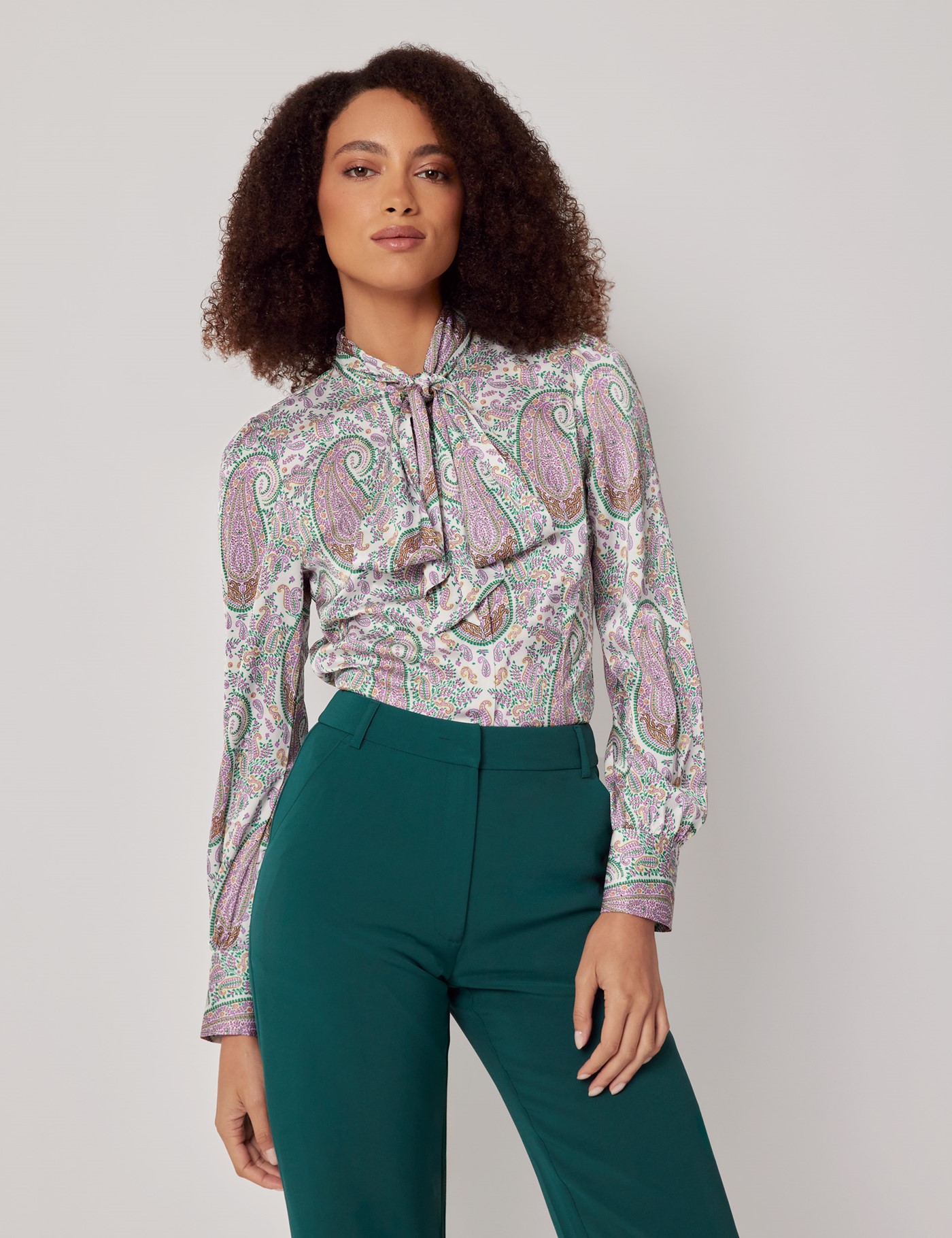 & & Purple Large Paisley Pussybow Blouse