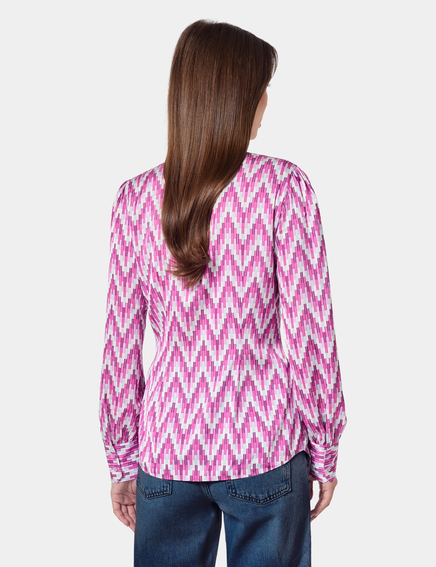 Hawes & Curtis Pink & Cream Geometric Pussybow Blouse Size: 6 image 4