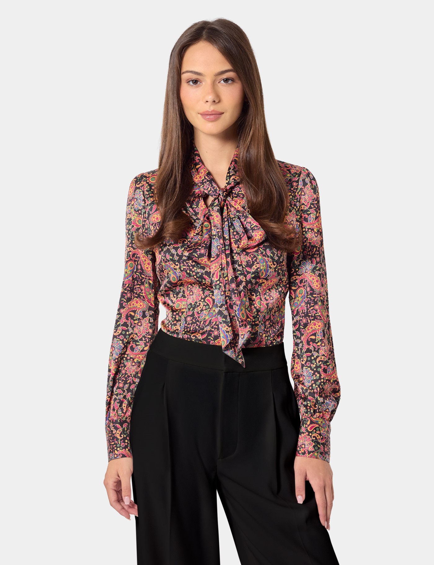 & & Red Large Paisley Pussybow Blouse