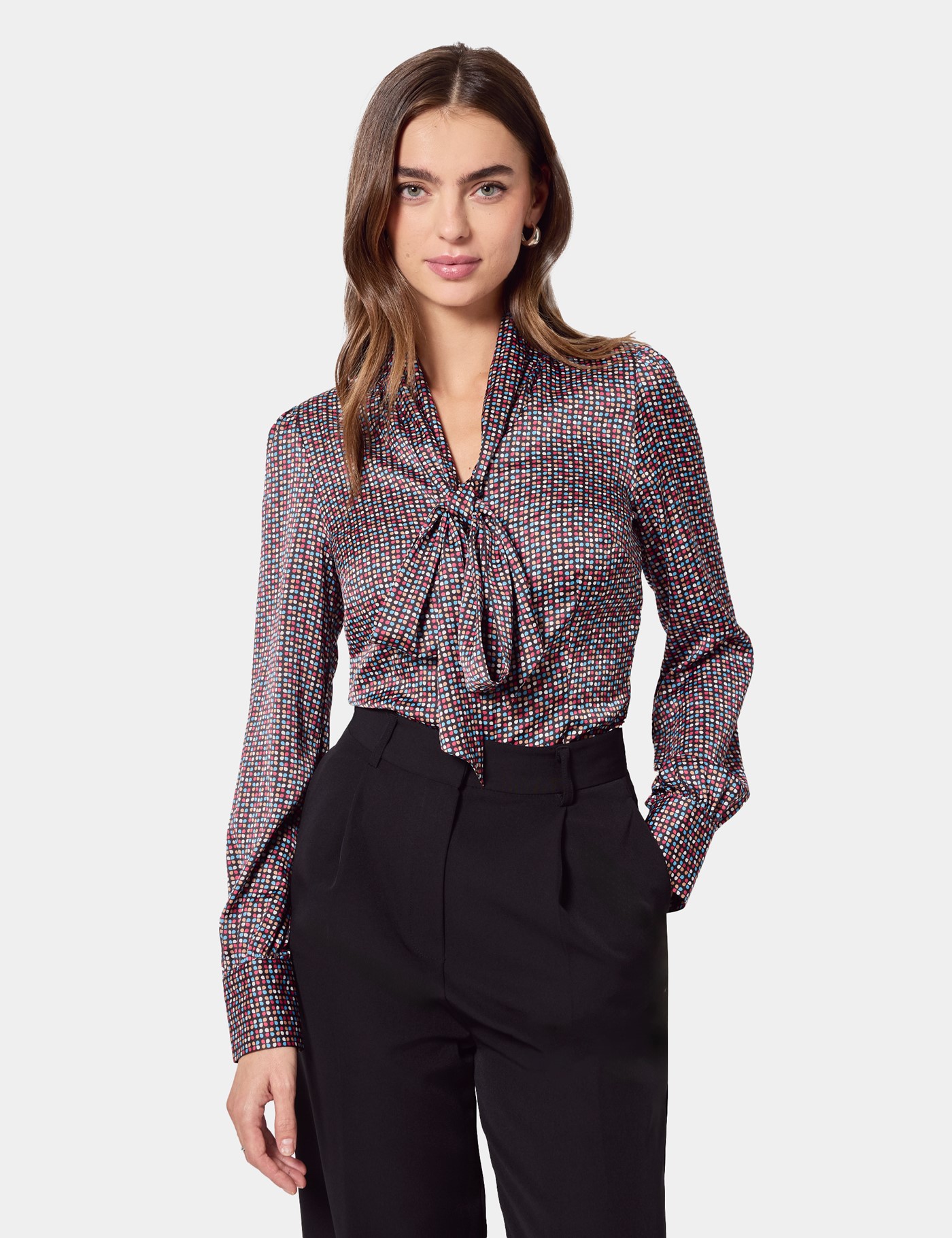 & & Red Dot Geo Pussybow Blouse