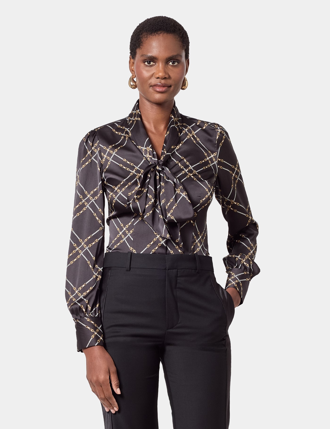 & & Gold Chains Pussybow Blouse