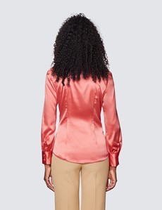 Women's Brick Fitted Pussy Bow Blouse 