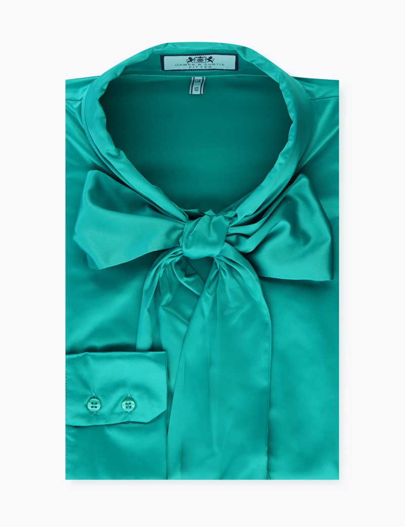 Plain Satin Women S Fitted Blouse With Single Cuff And Pussy Bow In Jade Hawes And Curtis