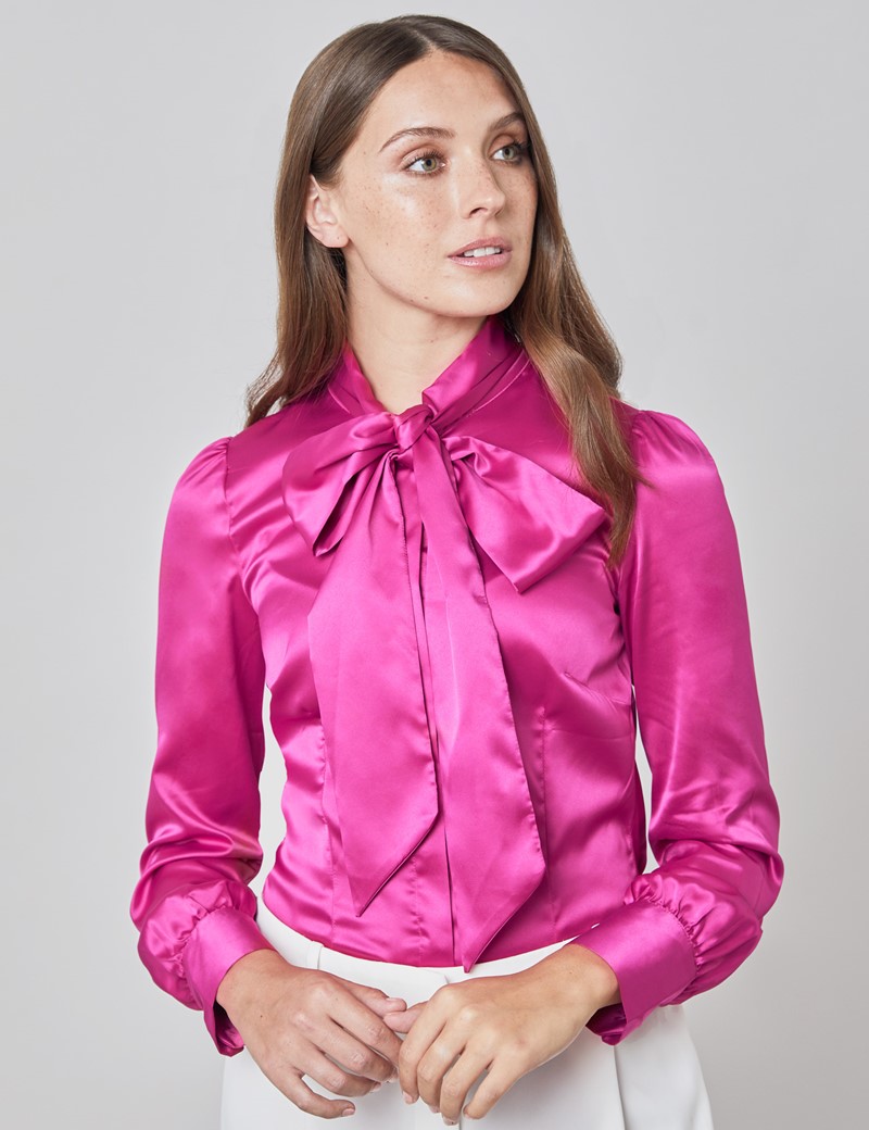 Plain Satin Women's Fitted Blouse with 