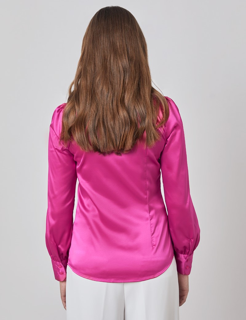 pink satin long sleeve blouse