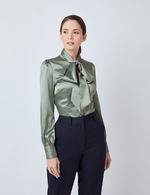 ladies black satin blouse