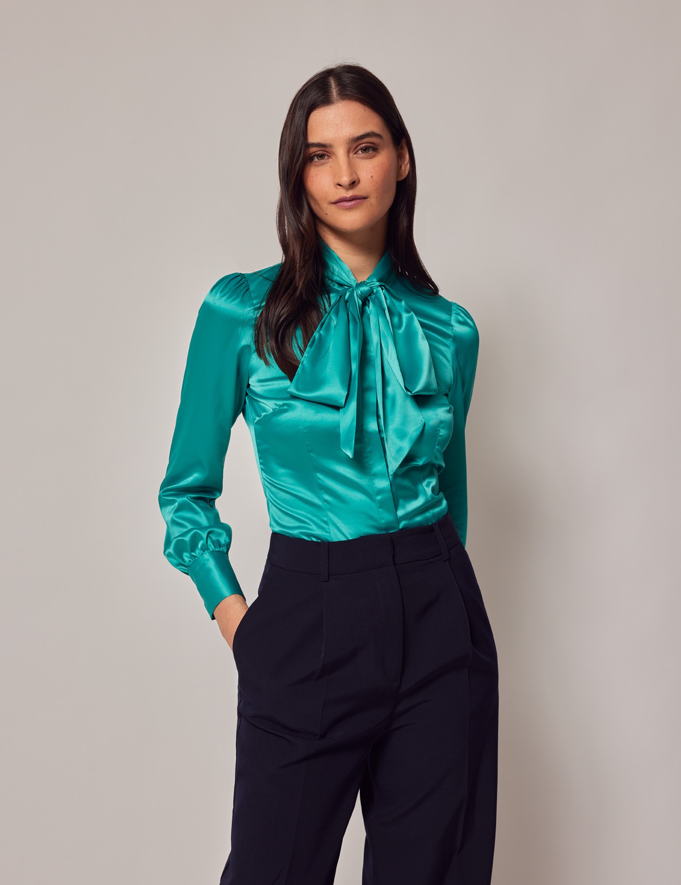 Women's Teal Pussybow Blouse