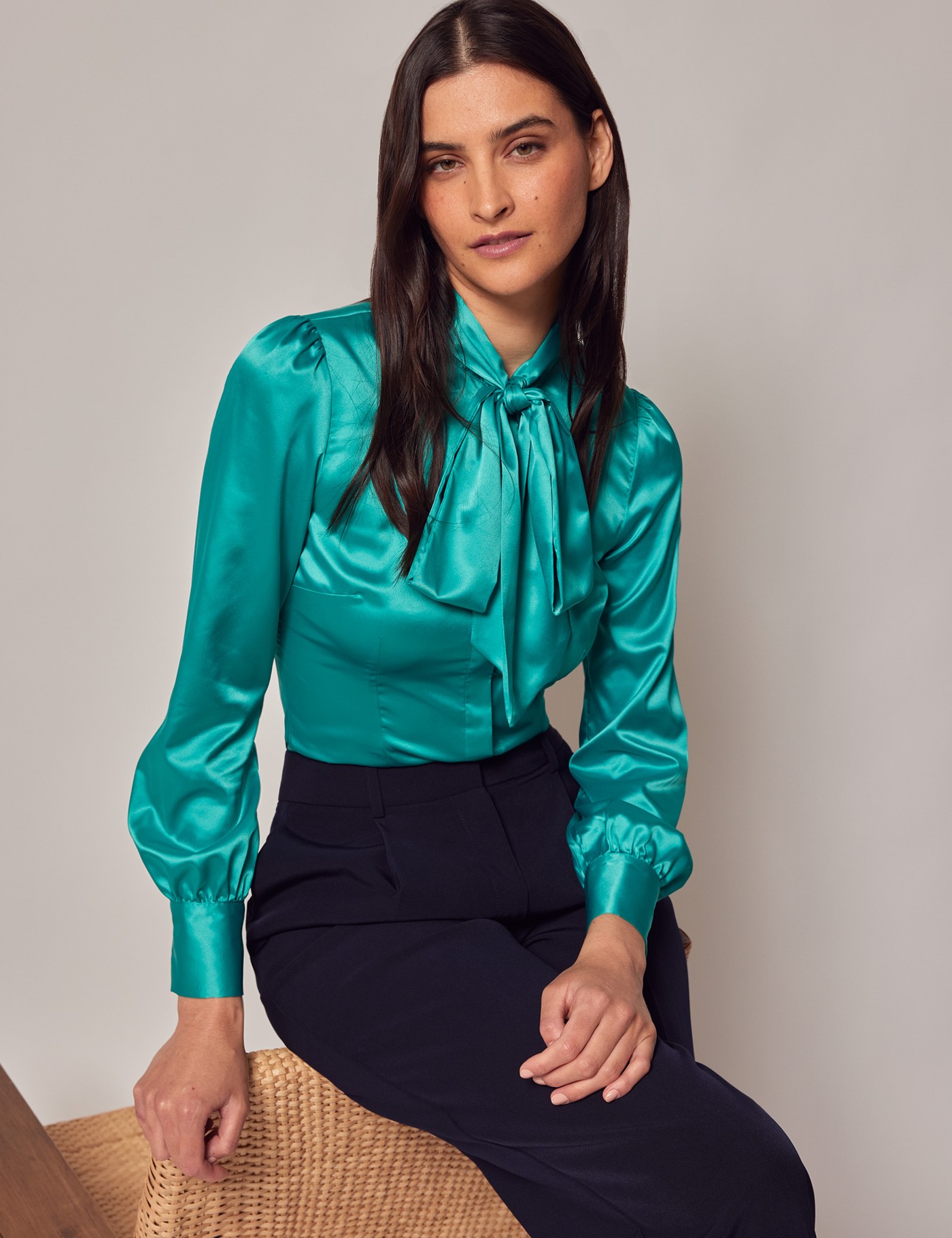 Women's Teal Pussybow Blouse