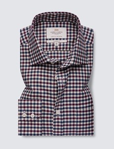 Easy Iron Burgundy & Navy Multi Check Brushed Cotton Classic Fit Shirt 