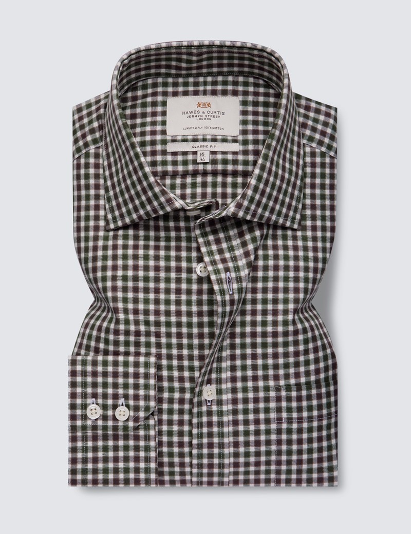 Easy Iron Green & Brown Multi Check Brushed Cotton Classic Fit Shirt 