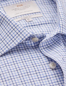 Easy Iron Blue & Navy Small Check Brushed Cotton Classic Fit Shirt 
