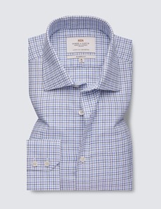 Easy Iron Blue & Navy Small Check Brushed Cotton Classic Fit Shirt 