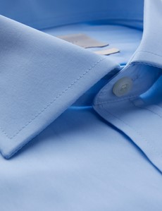 Easy Iron Blue Poplin Classic Fit Shirt with Chest Pocket - Single Cuffs