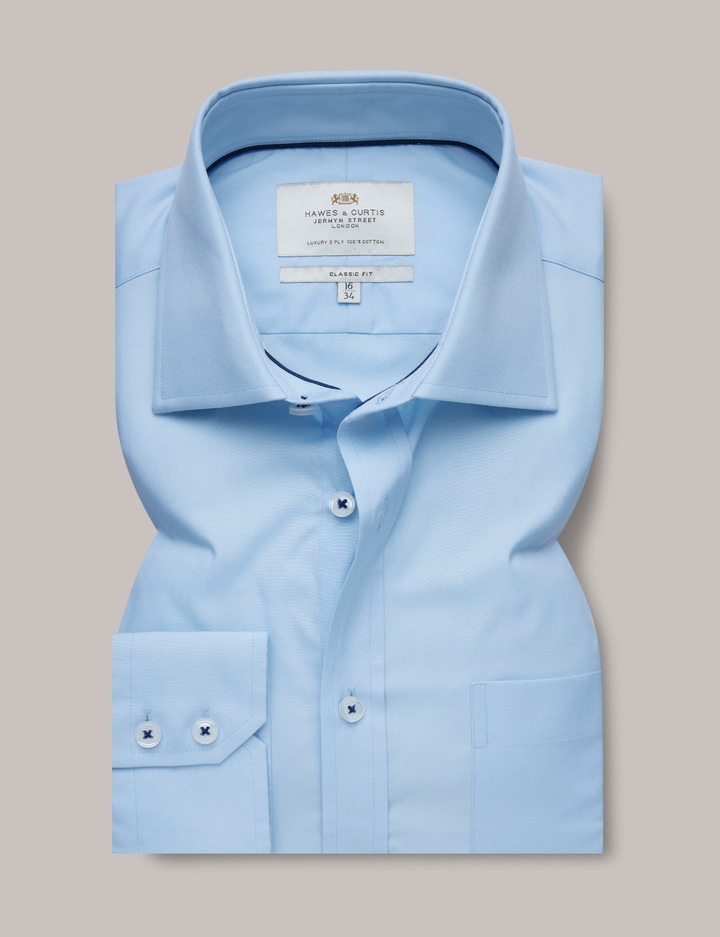 Hawes & Curtis Blue Poplin Classic Fit Shirt With Chest Pocket
