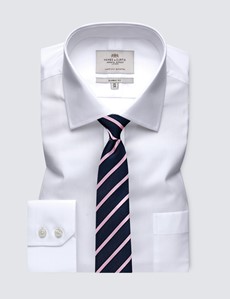 White Poplin Classic Fit Shirt with Chest Pocket - Single Cuffs