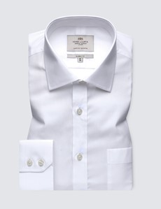 Easy Iron White Poplin Classic Fit Shirt with Chest Pocket - Single Cuffs