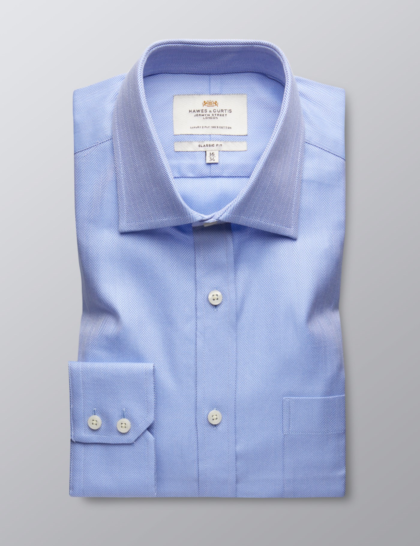 Men's Formal Blue Herringbone Shirt With Pocket - Single Cuff - Easy ...