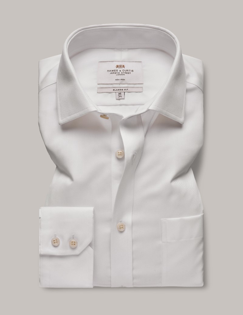 Non-Iron White Classic Twill Shirt & Breast Pocket | Hawes and Curtis