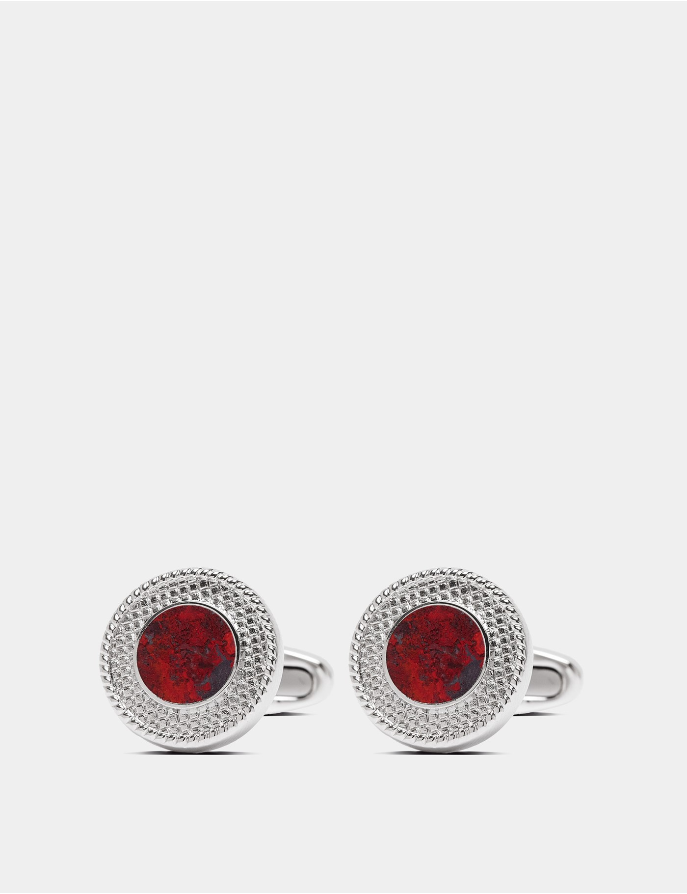 & & Silver Textured Round Cufflinks One