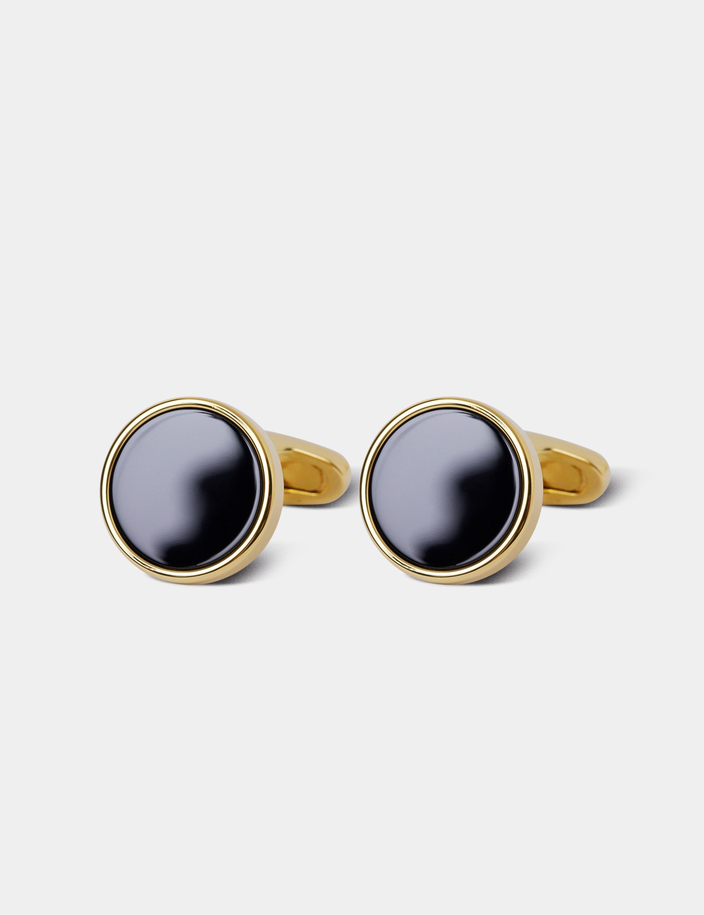& Gold Round Cufflinks Onyx Detail One
