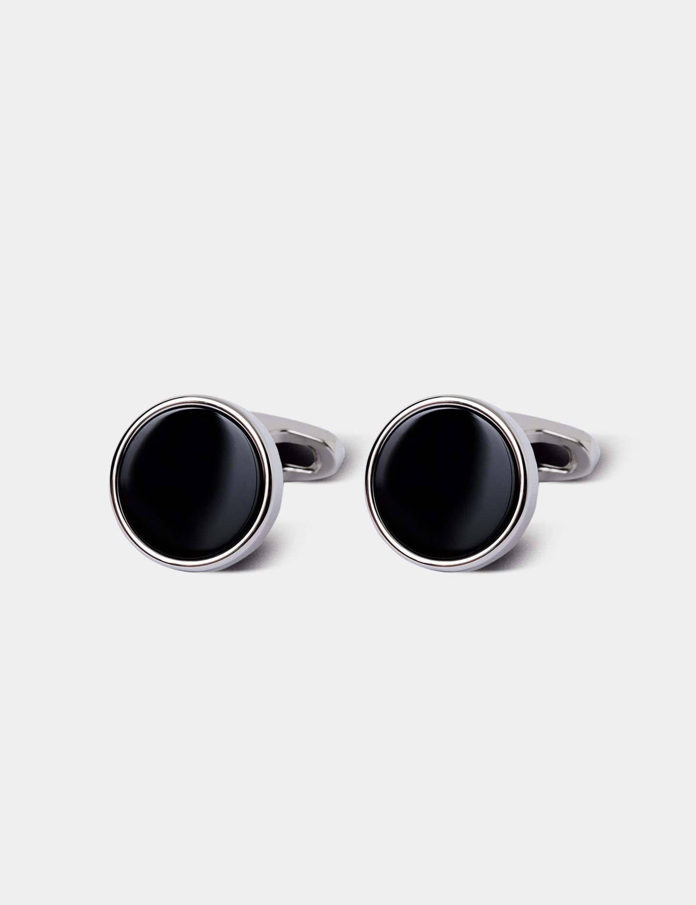 & Silver Round Cufflinks Onyx Detail One
