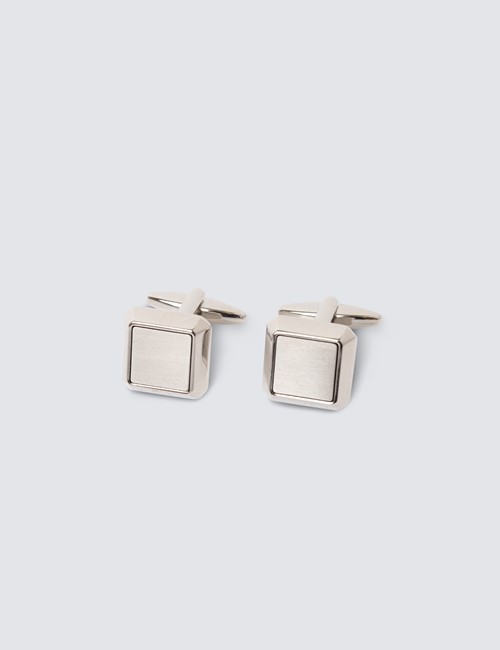 Men's Silver Brushed Square Cufflinks